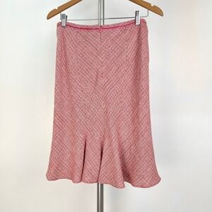 Next Pink Red Tweed Flared Midi Skirt Linen Silk Blend Womens Sz 10